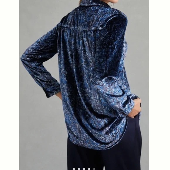 Pilcro Anthropologie Mara Relaxed Velour Button Down Shirt - Picture 4 of 13